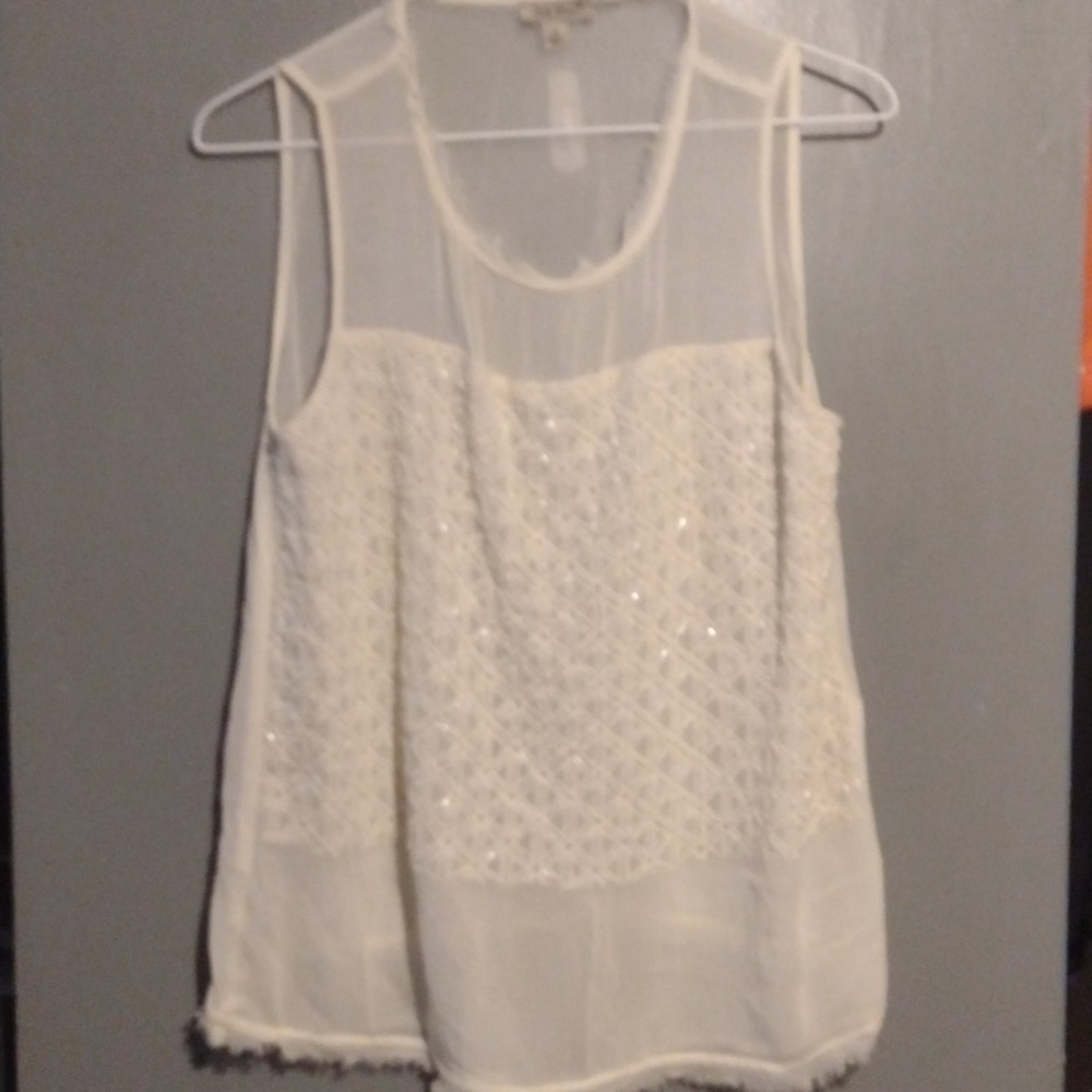 Lucky Brand sheer beaded white sleeveless size small shirt